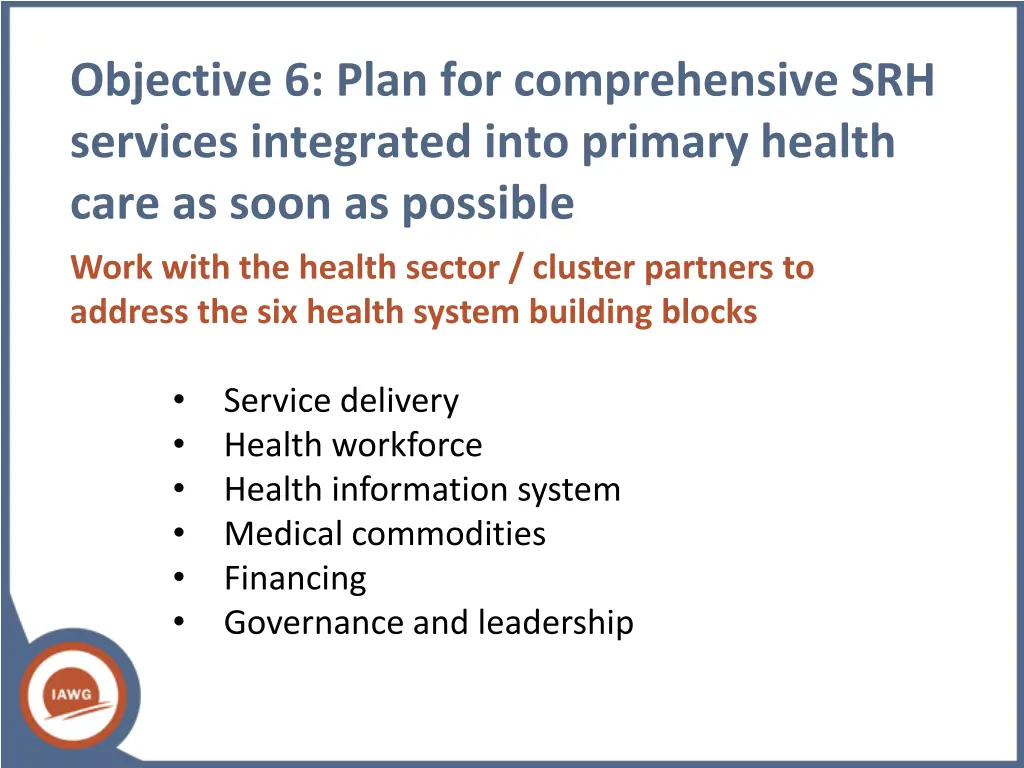objective 6 plan for comprehensive srh services