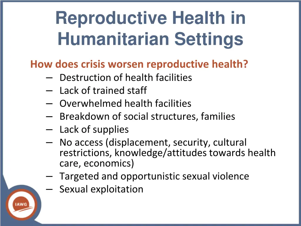 reproductive health in humanitarian settings