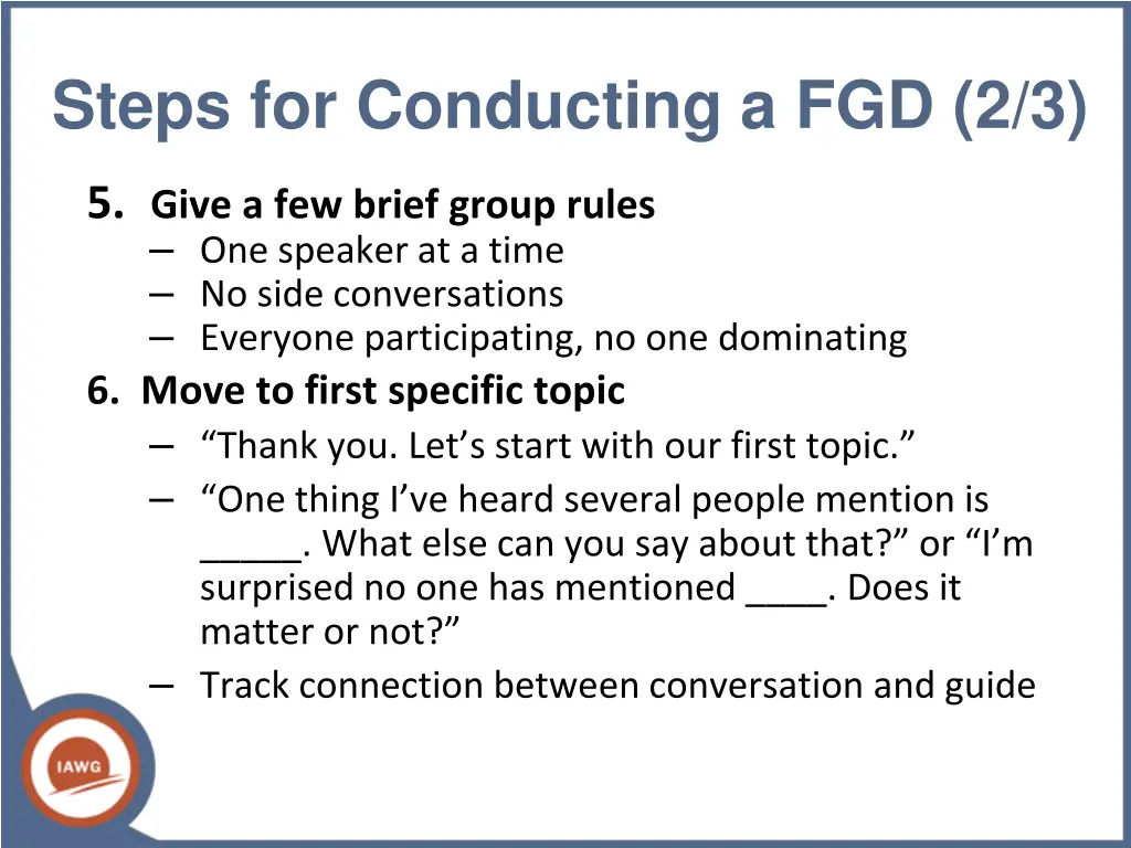 steps for conducting a fgd 2 3