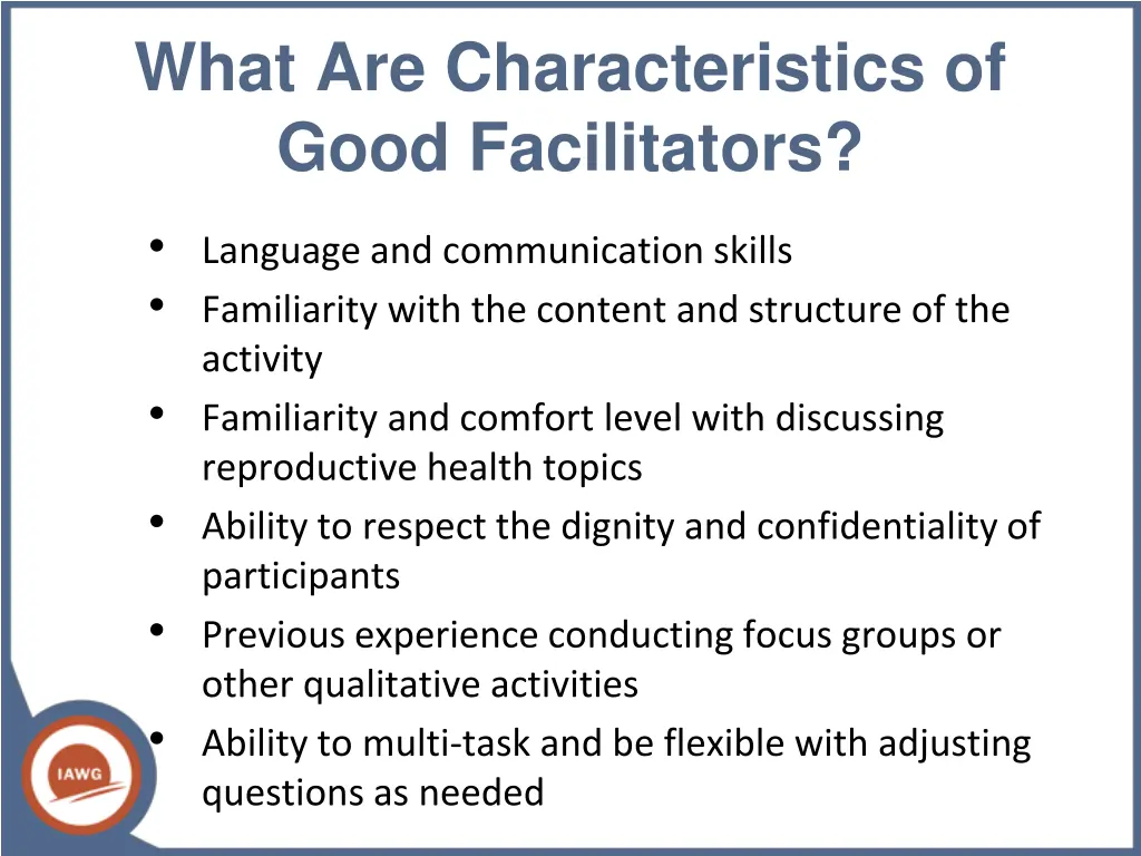 what are characteristics of good facilitators
