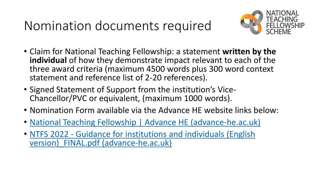 nomination documents required