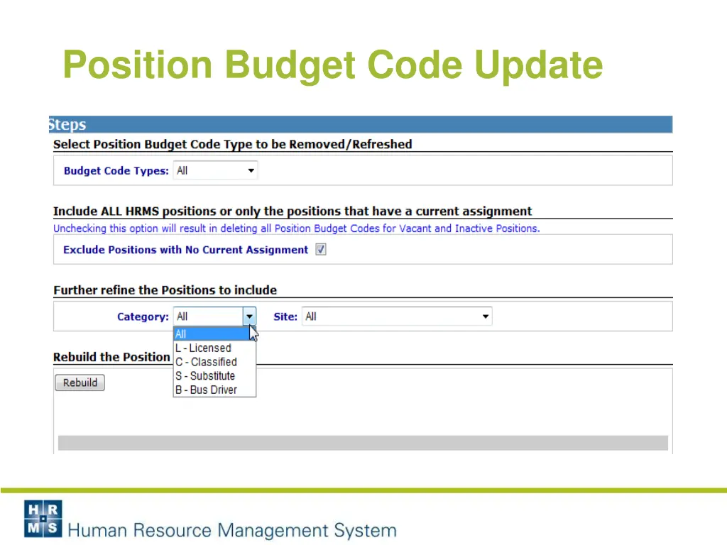 position budget code update 2