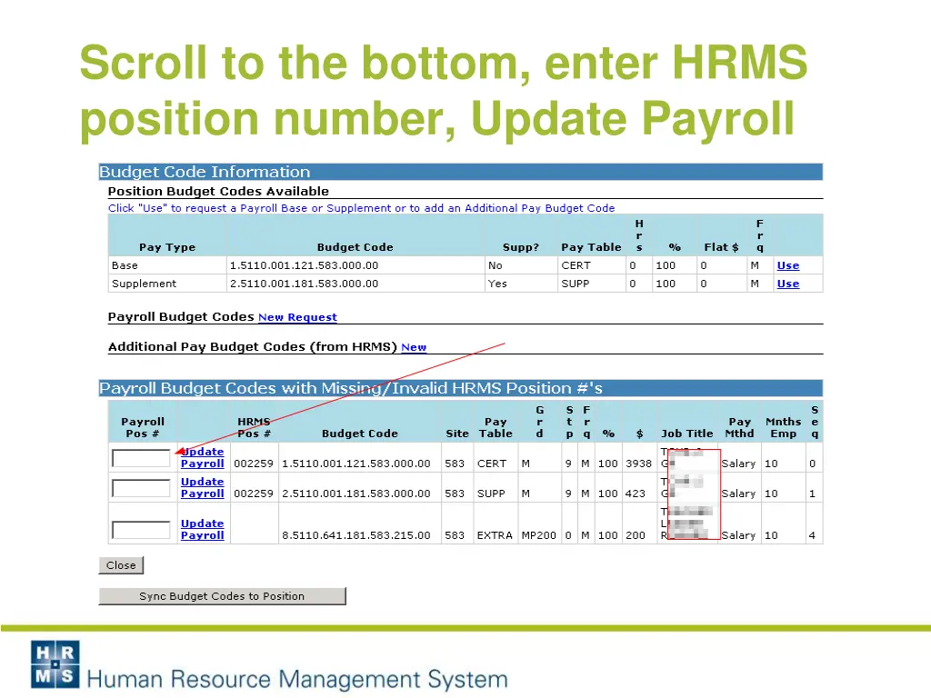 scroll to the bottom enter hrms position number