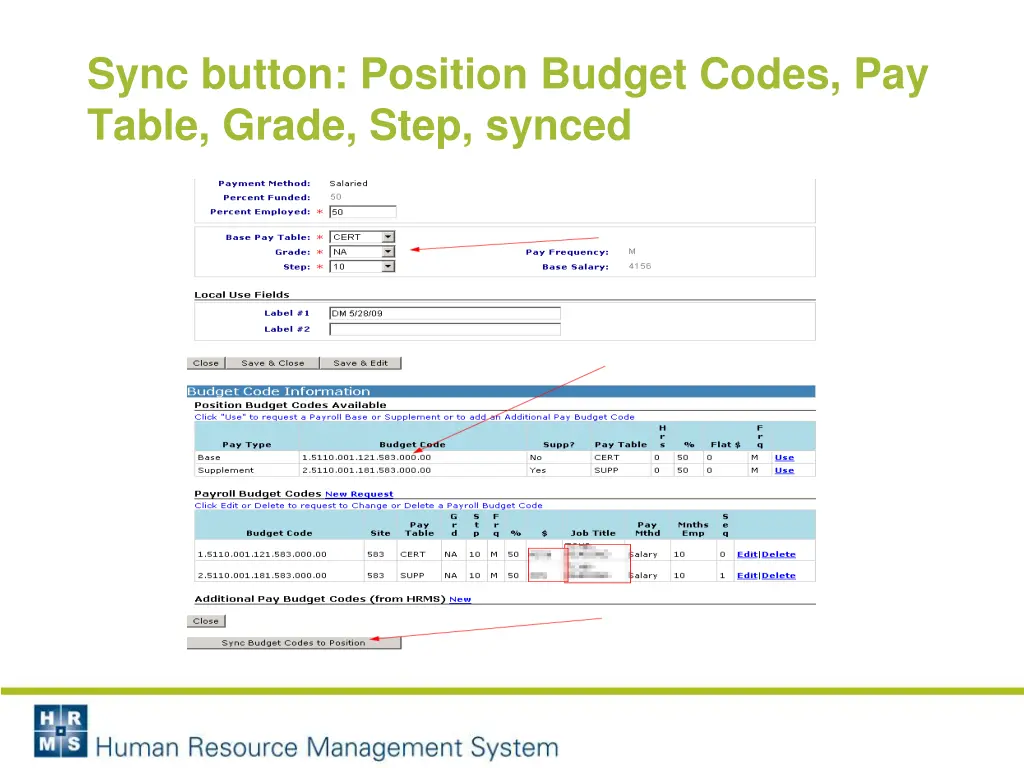 sync button position budget codes pay table grade