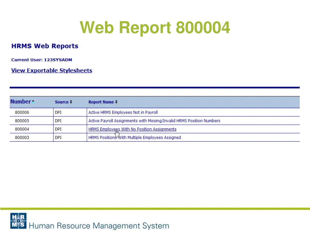 web report 800004