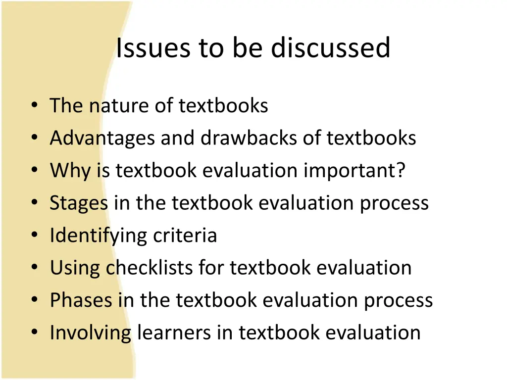 issues to be discussed