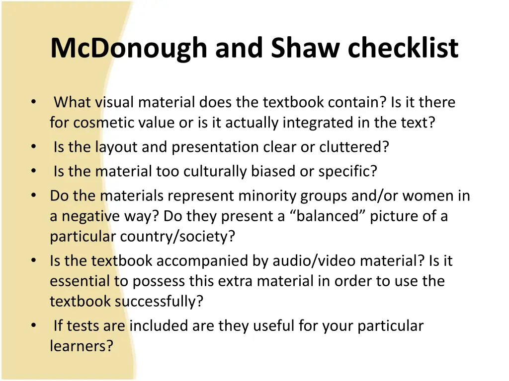 mcdonough and shaw checklist 1
