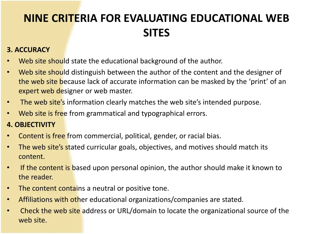 nine criteria for evaluating educational web sites 1