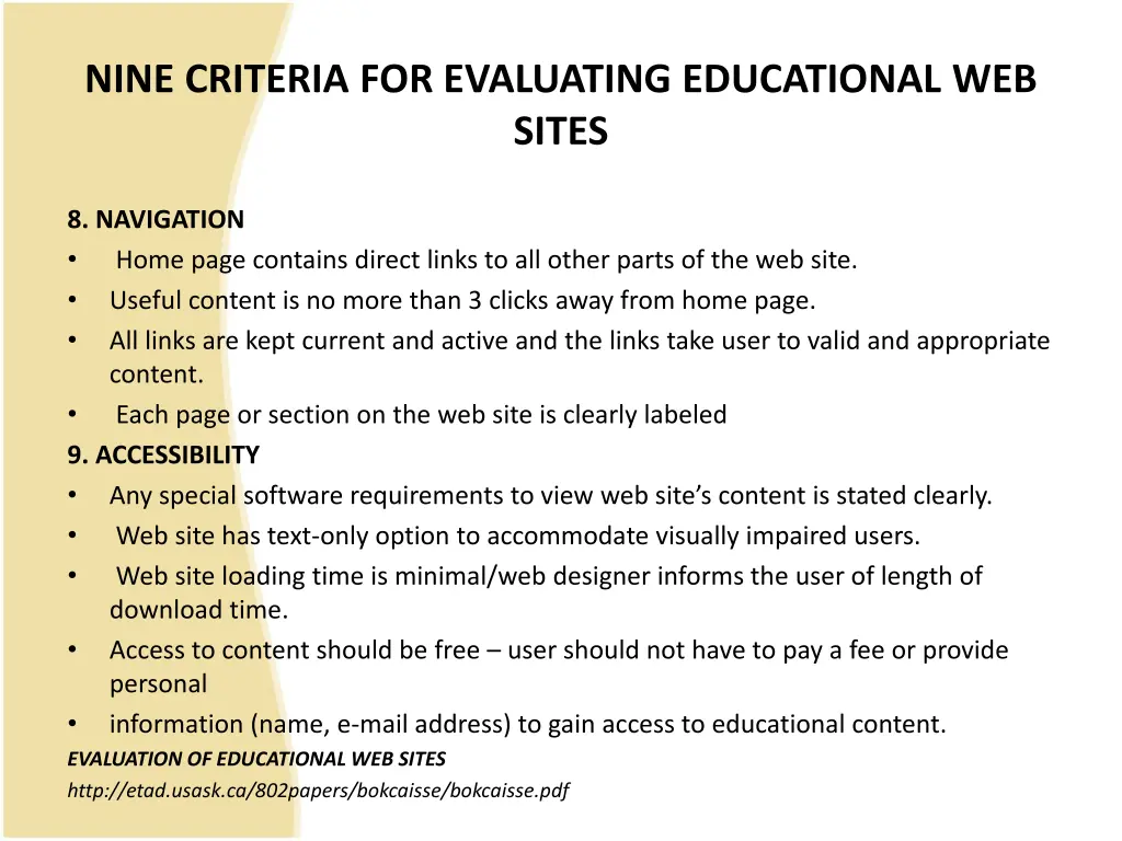 nine criteria for evaluating educational web sites 3