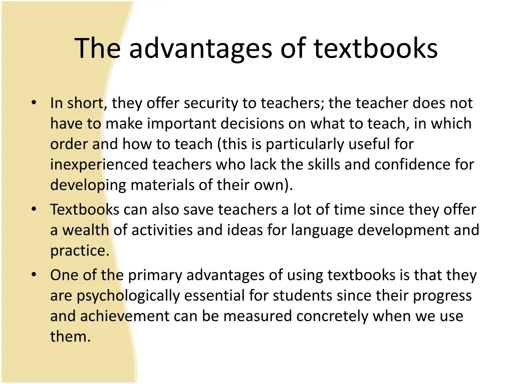 the advantages of textbooks
