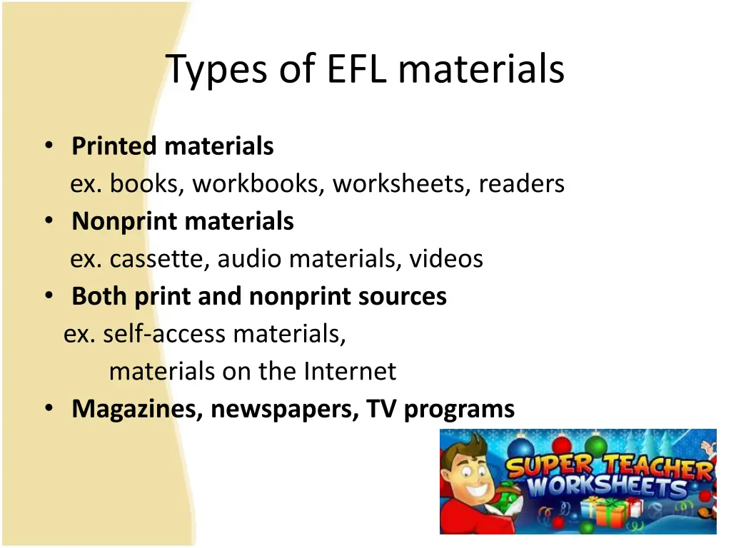 types of efl materials