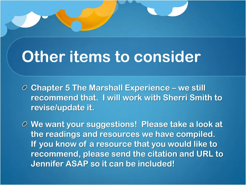 other items to consider