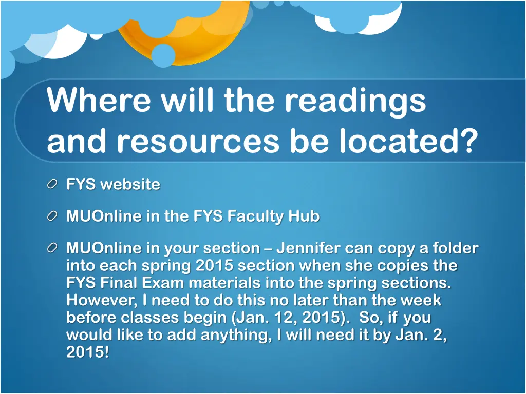 where will the readings and resources be located