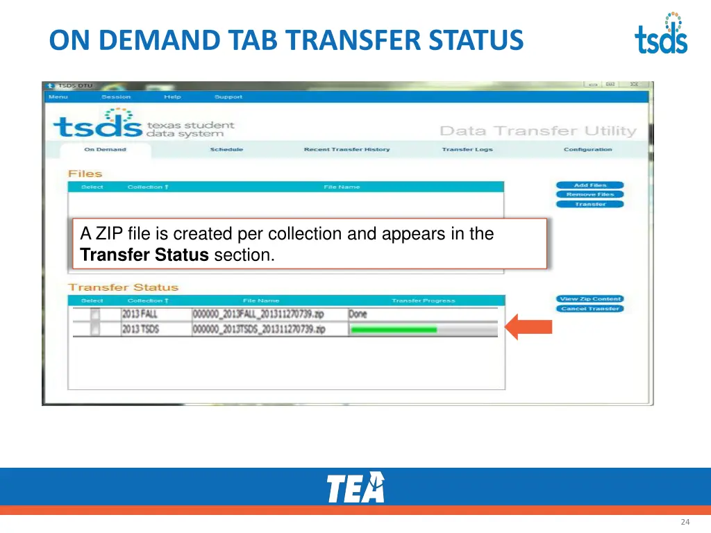 on demand tab transfer status