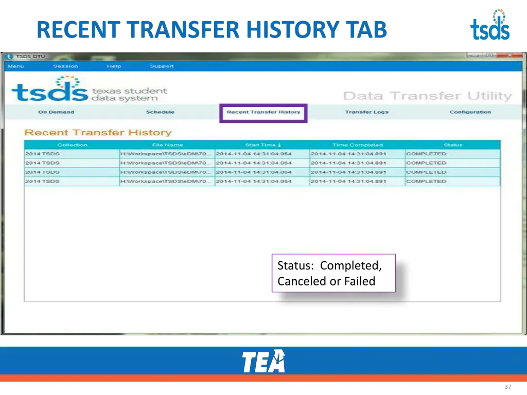 recent transfer history tab 1