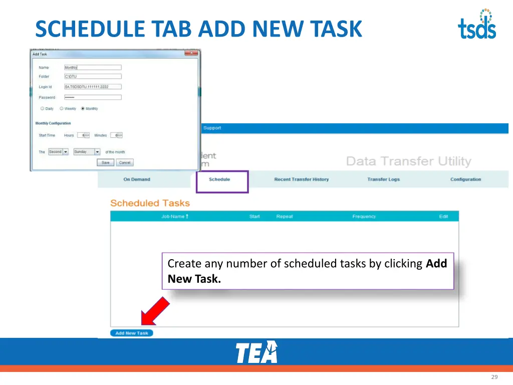 schedule tab add new task