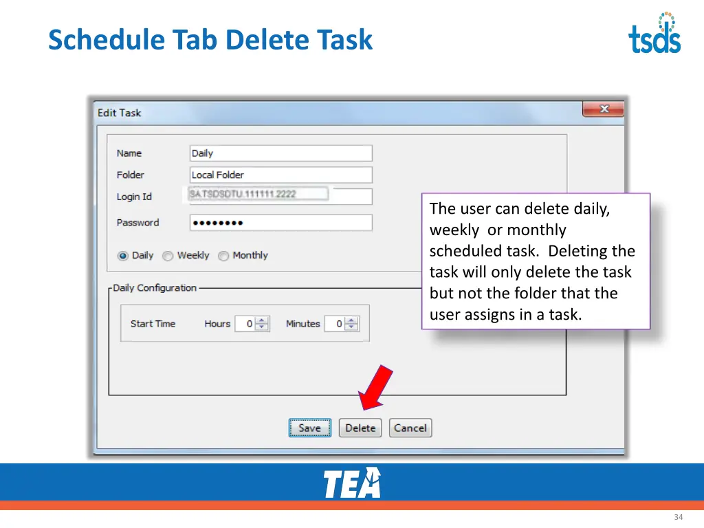 schedule tab delete task