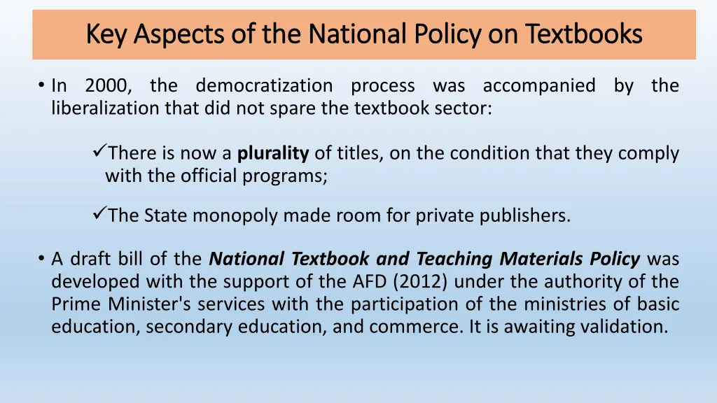 key aspects of the national policy on key aspects