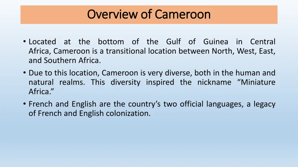 overview of overview of cameroon