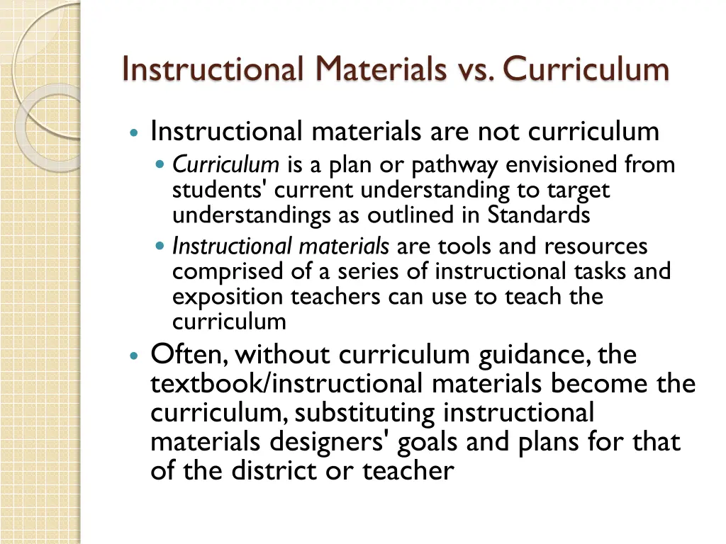 instructional materials vs curriculum