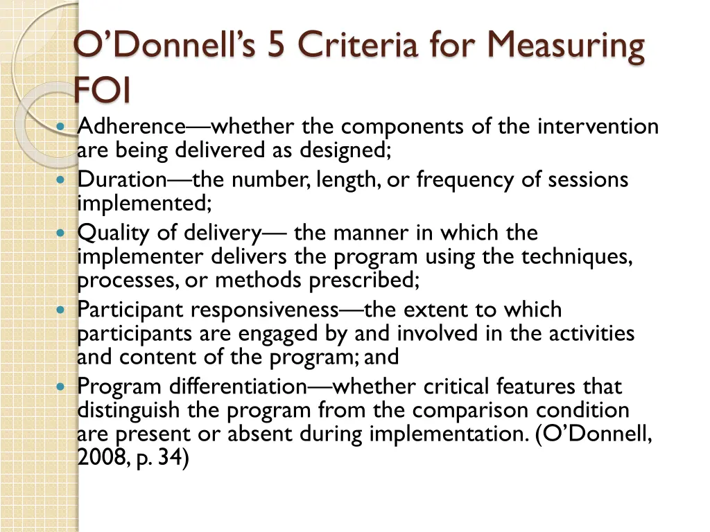 o donnell s 5 criteria for measuring