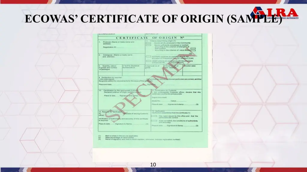 ecowas certificate of origin sample