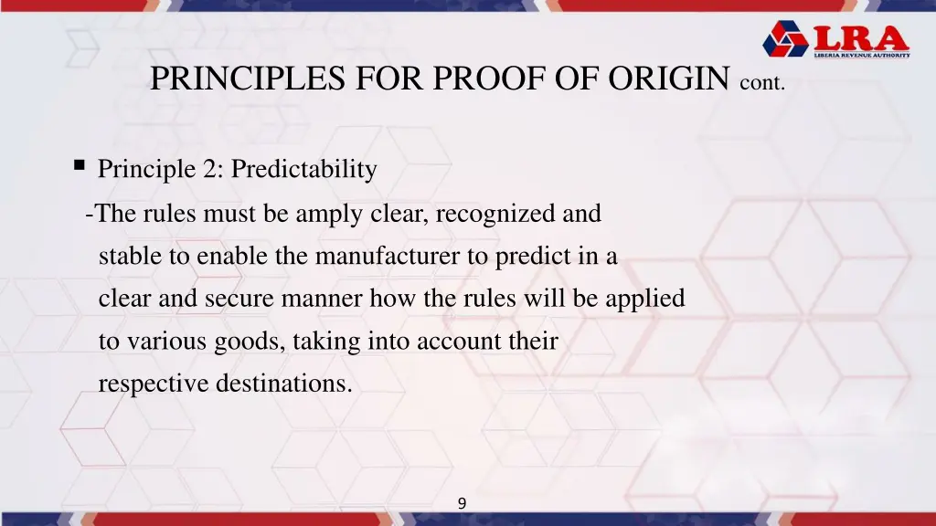 principles for proof of origin cont