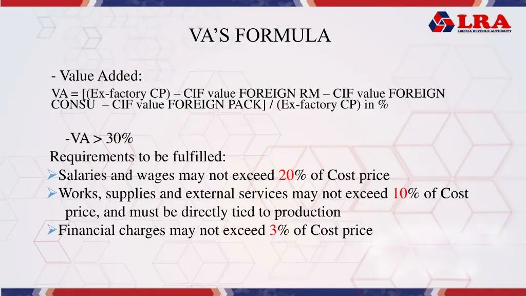 va s formula