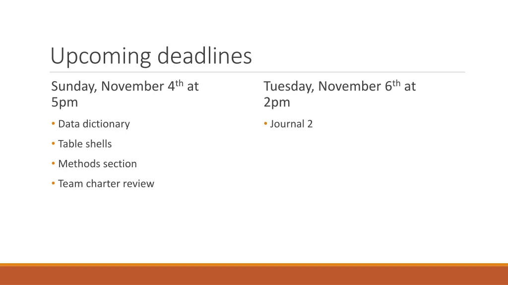 upcoming deadlines