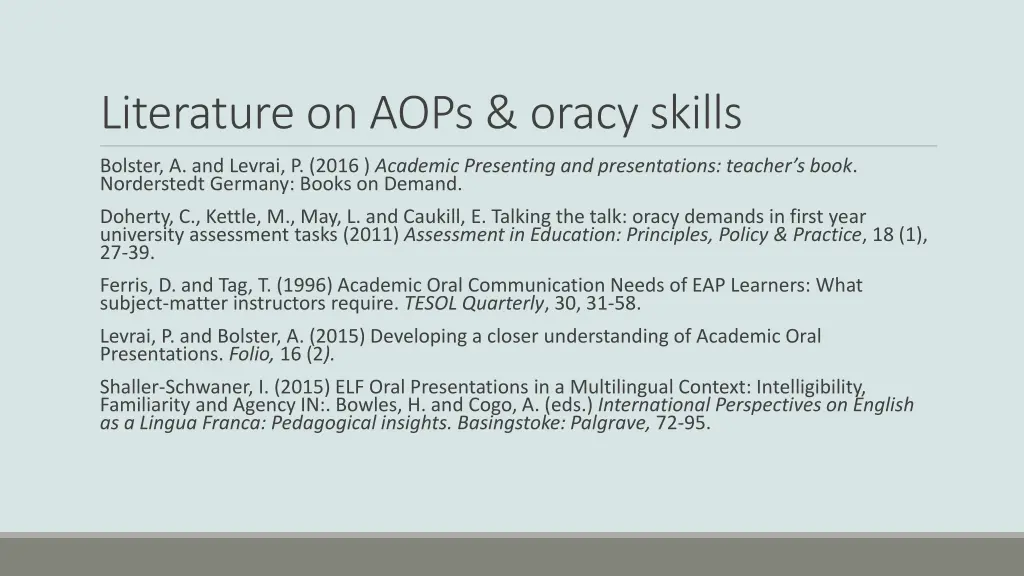 literature on aops oracy skills