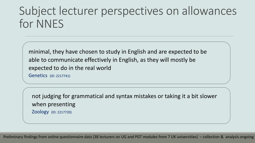 subject lecturer perspectives on allowances