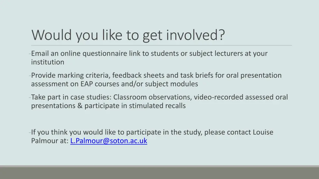 would you like to get involved