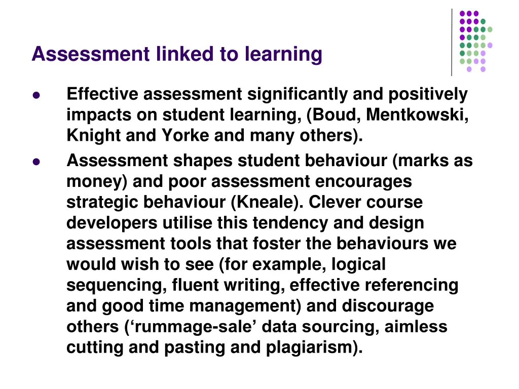 assessment linked to learning