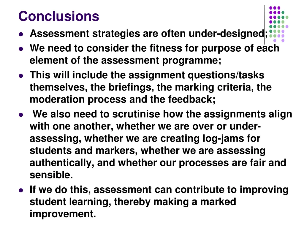 conclusions assessment strategies are often under