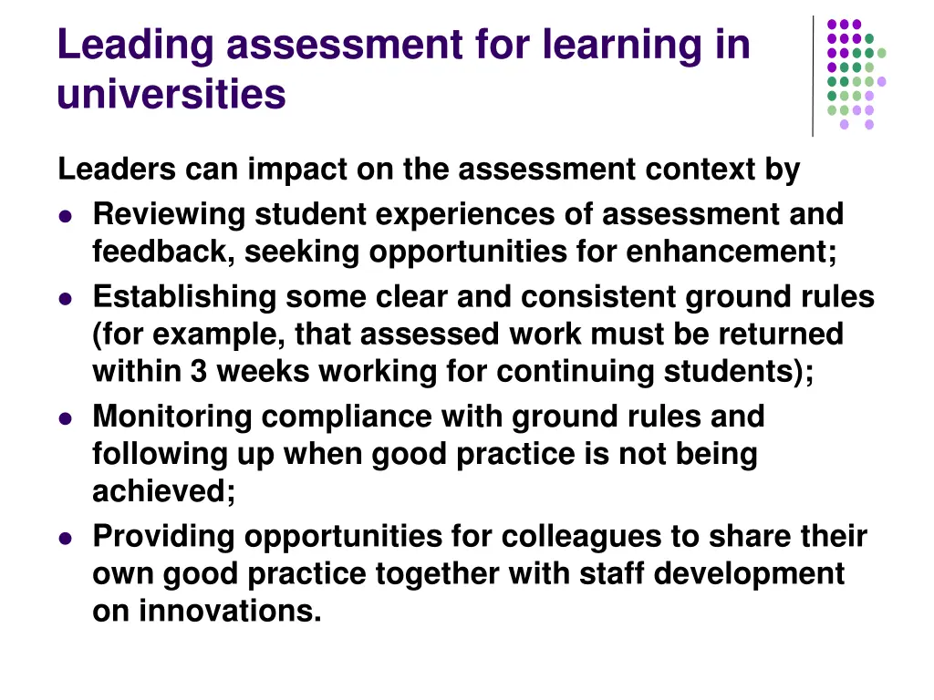 leading assessment for learning in universities