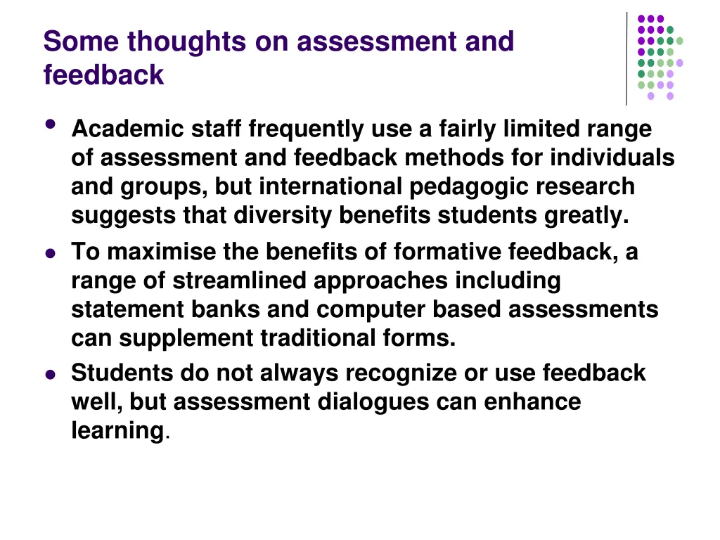 some thoughts on assessment and feedback