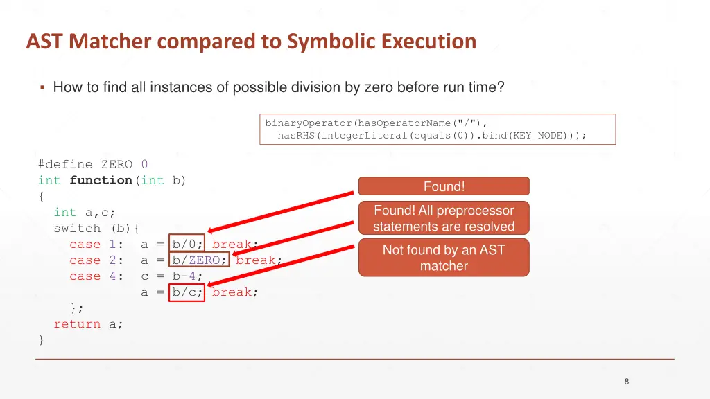 ast matcher compared to symbolic execution