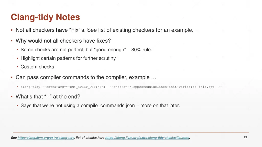 clang tidy notes