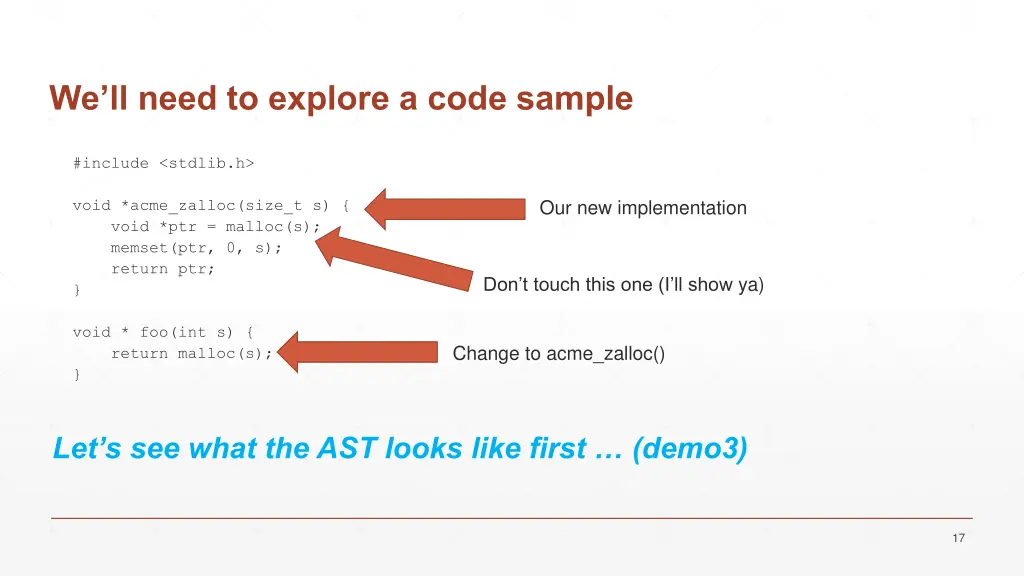 we ll need to explore a code sample