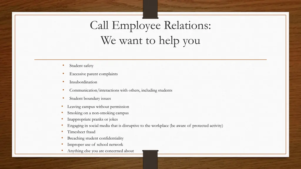 call employee relations we want to help you