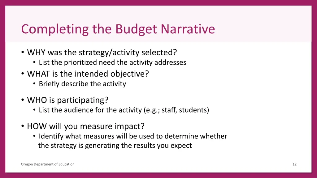 completing the budget narrative