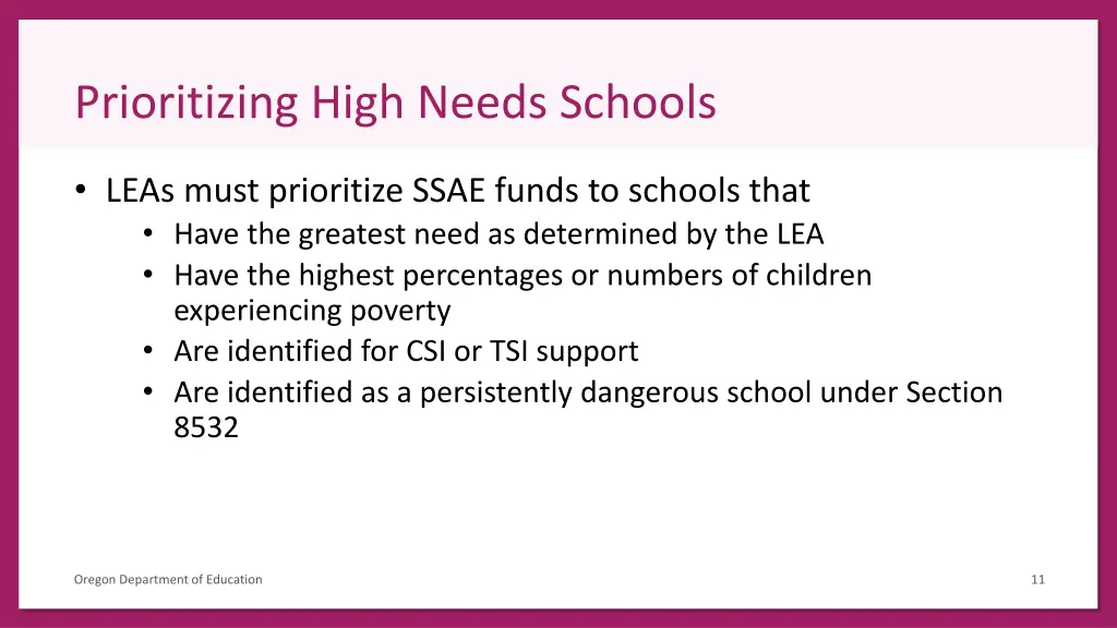 prioritizing high needs schools