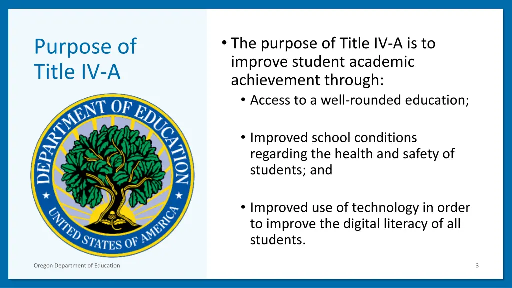 the purpose of title iv a is to improve student