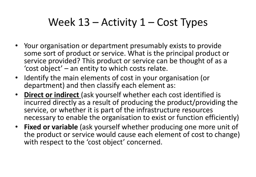 week 13 activity 1 cost types