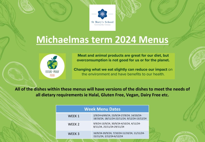 michaelmas term 2024 menus