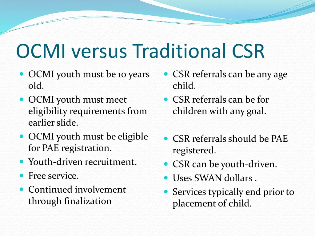 ocmi versus traditional csr