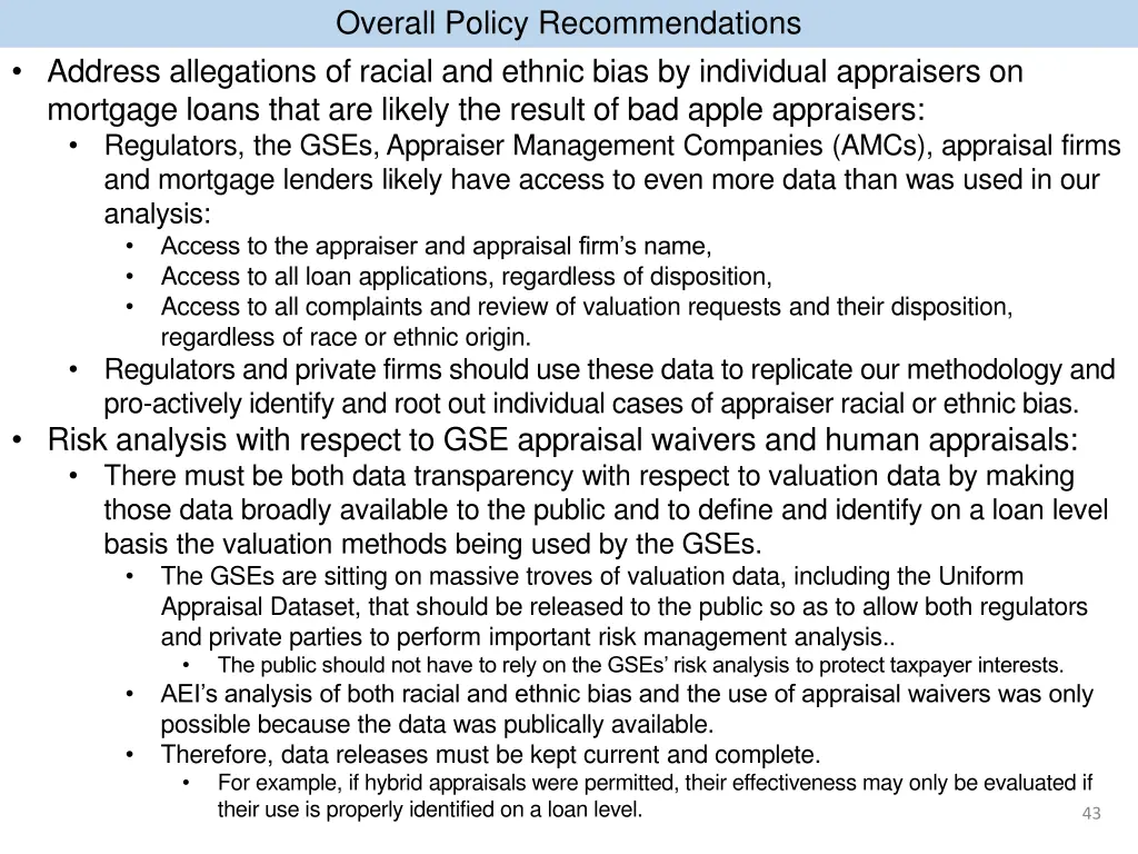 overall policy recommendations