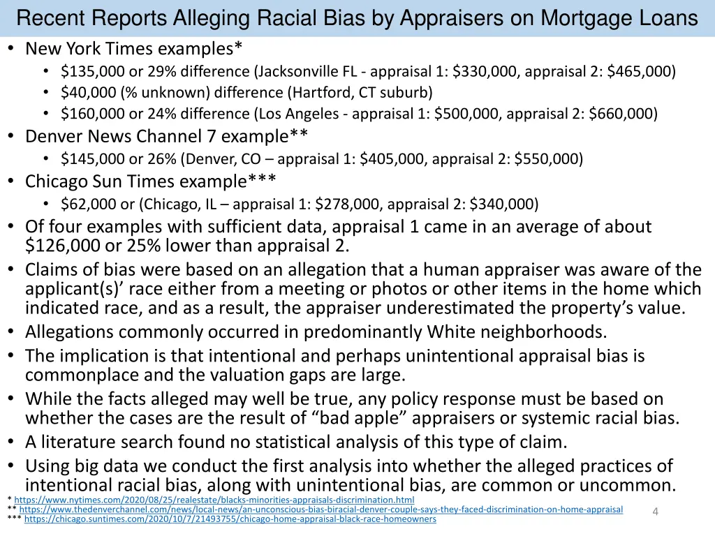 recent reports alleging racial bias by appraisers