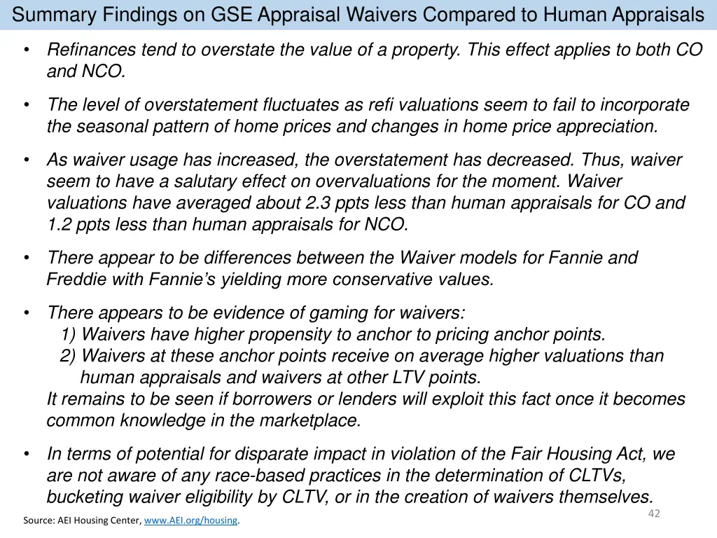 summary findings on gse appraisal waivers