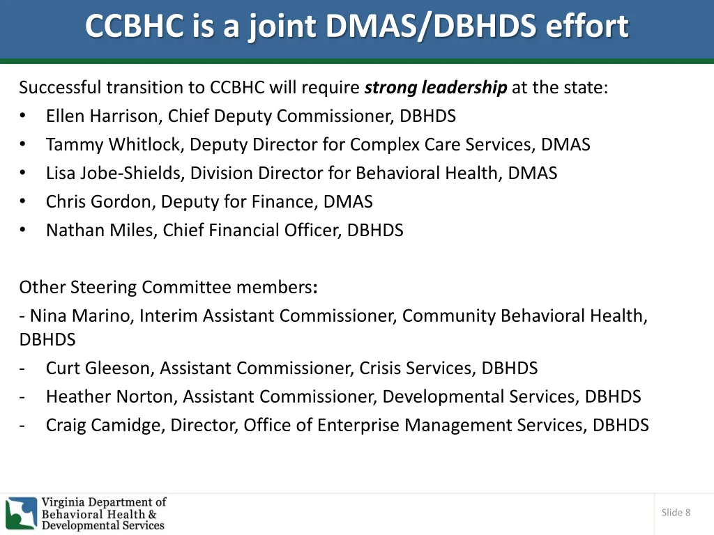 ccbhc is a joint dmas dbhds effort